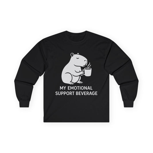 Cozy Capybara Crewneck funny 100% Ethically sourced cotton "my emotional support beverage"
