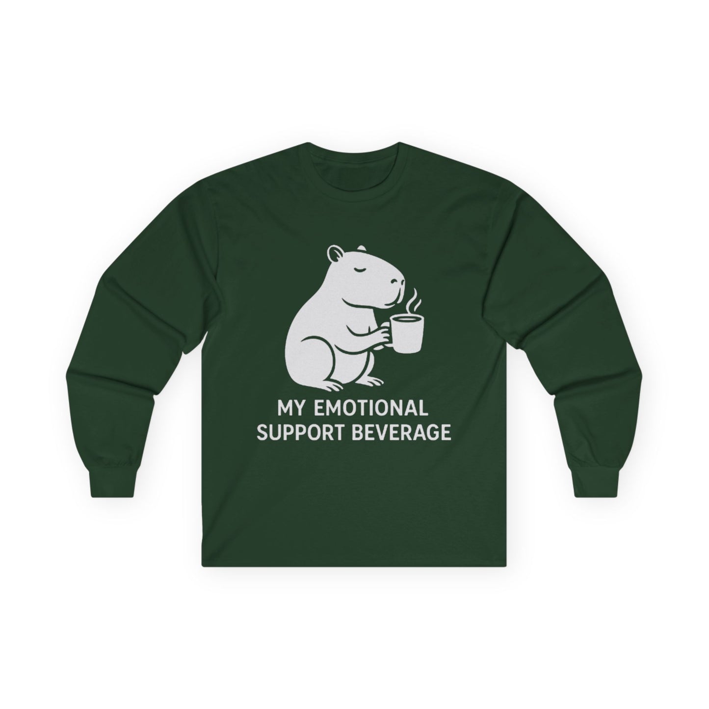 Cozy Capybara Crewneck funny 100% Ethically sourced cotton "my emotional support beverage"
