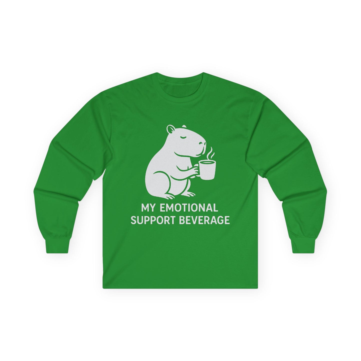 Cozy Capybara Crewneck funny 100% Ethically sourced cotton "my emotional support beverage"