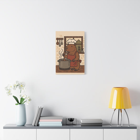 Cozy CapybaraChef Canvas, Kitchen Decor for Animal Lovers, Home Wall Art, Perfect Gift for Cooking Enthusiasts, Cute Kitchen Wall Art