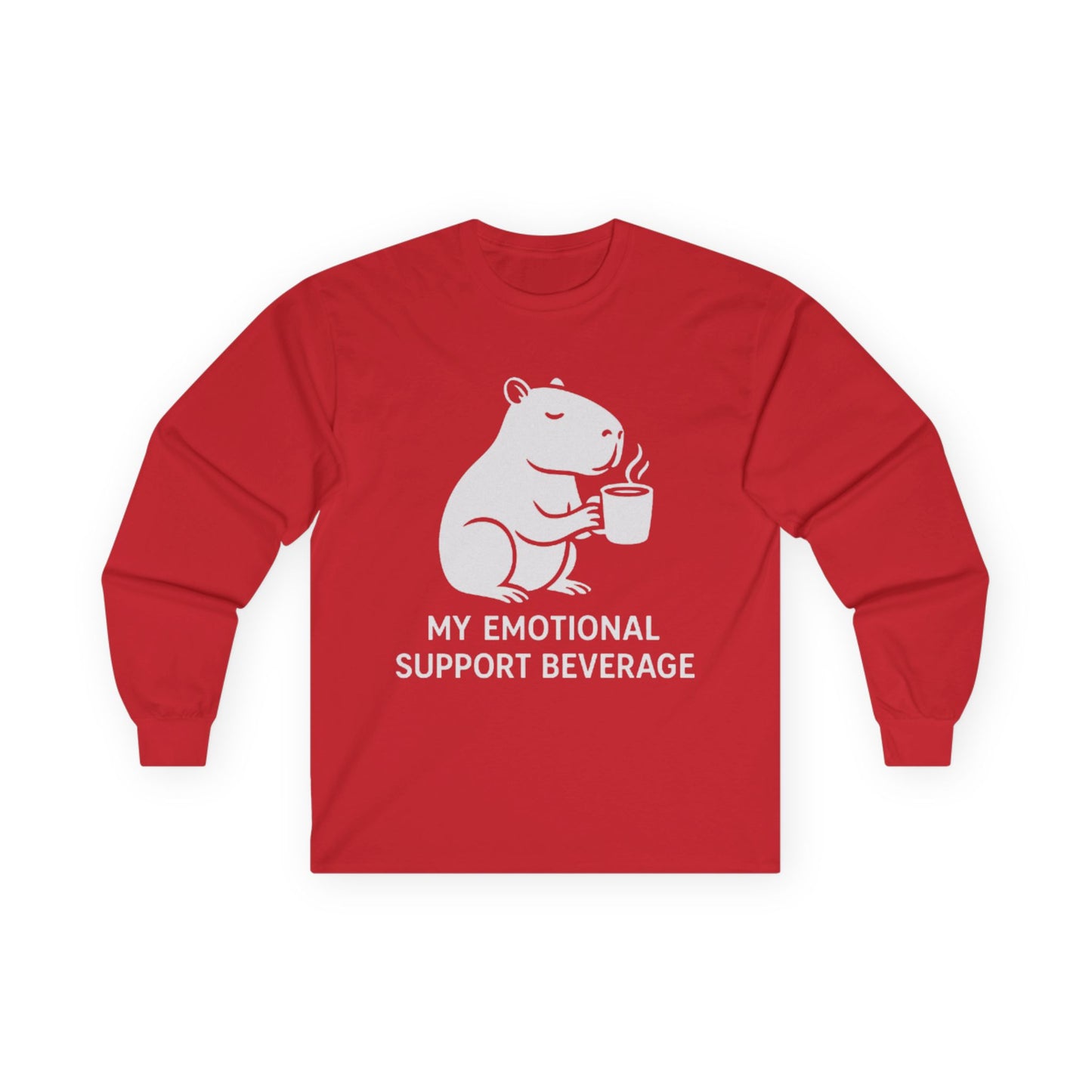 Cozy Capybara Crewneck funny 100% Ethically sourced cotton "my emotional support beverage"