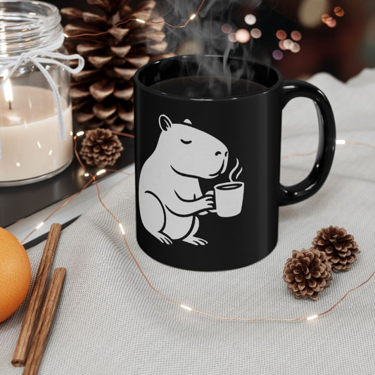 Cute Capybara Black Mug, Gift for Animal Lovers, Coffee Tea Drinkware, Unique Home Decor, Funny Mug
