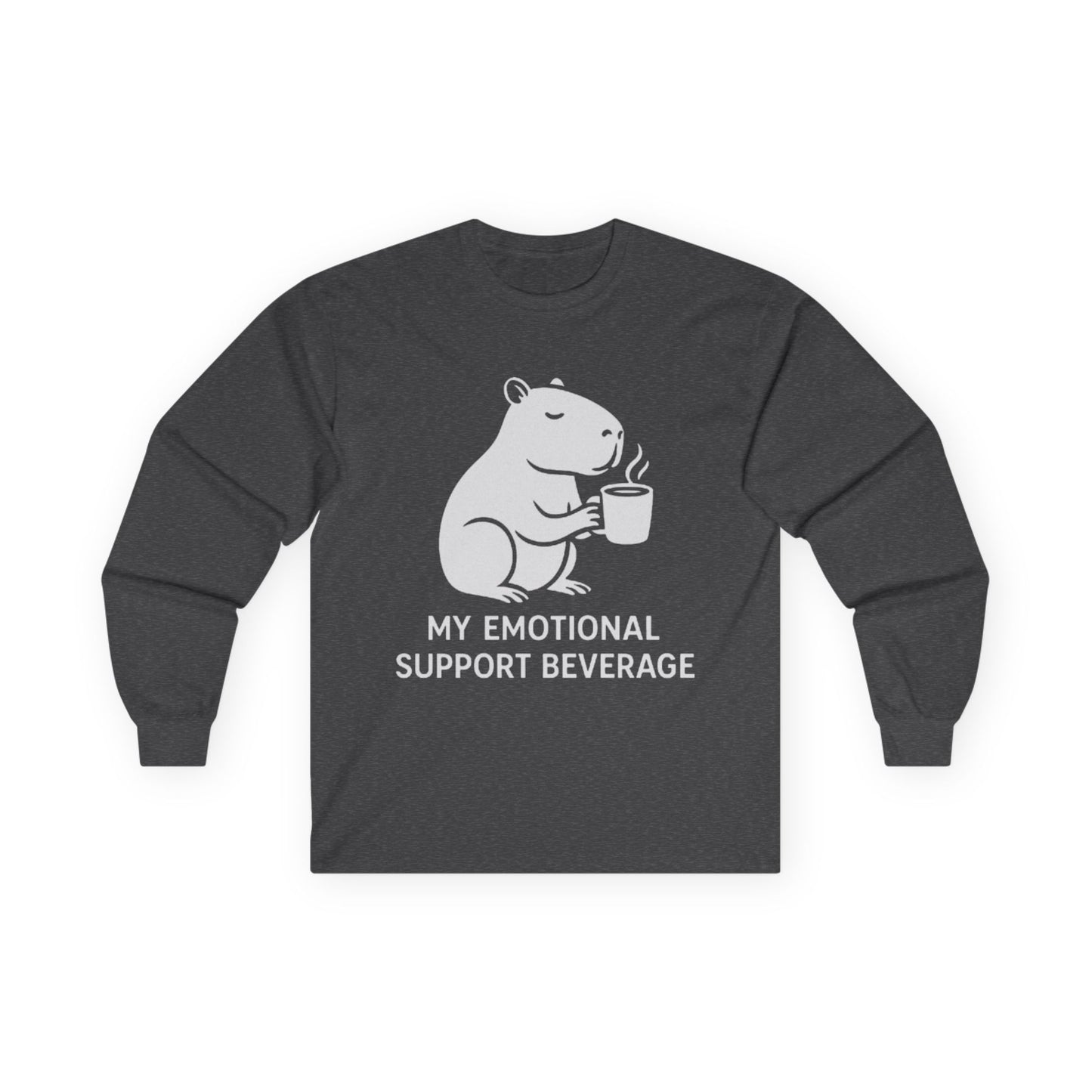 Cozy Capybara Crewneck funny 100% Ethically sourced cotton "my emotional support beverage"