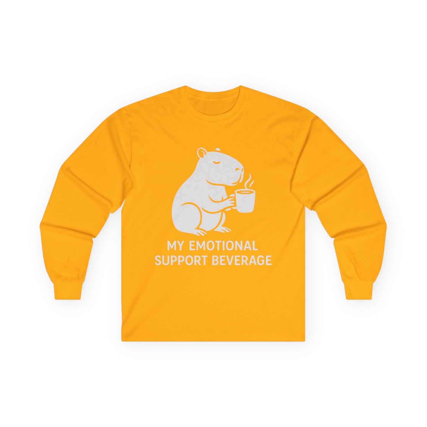 Cozy Capybara Crewneck funny 100% Ethically sourced cotton "my emotional support beverage"