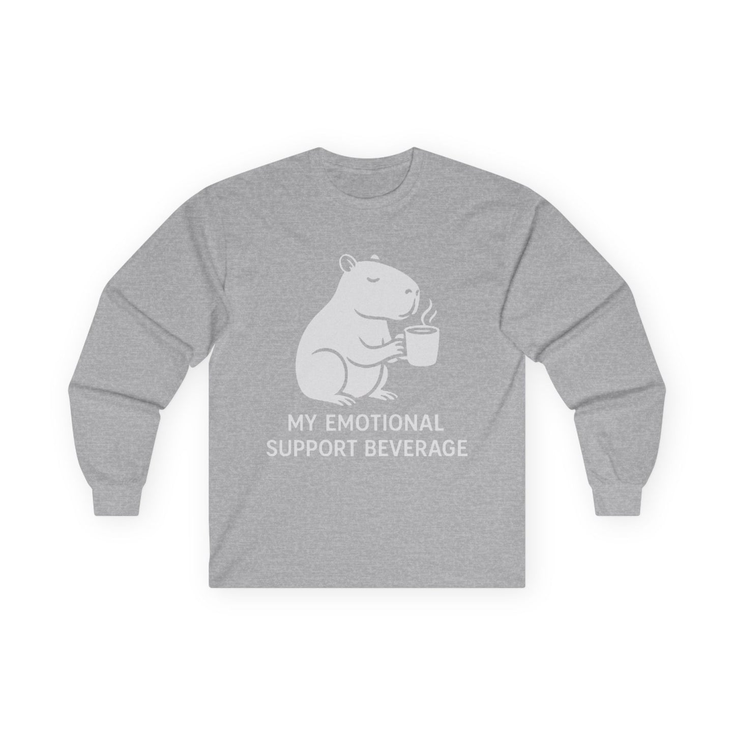 Cozy Capybara Crewneck funny 100% Ethically sourced cotton "my emotional support beverage"