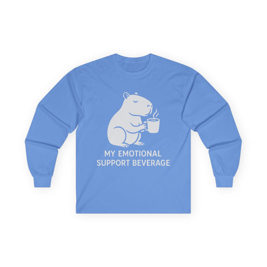 Cozy Capybara Crewneck funny 100% Ethically sourced cotton "my emotional support beverage"