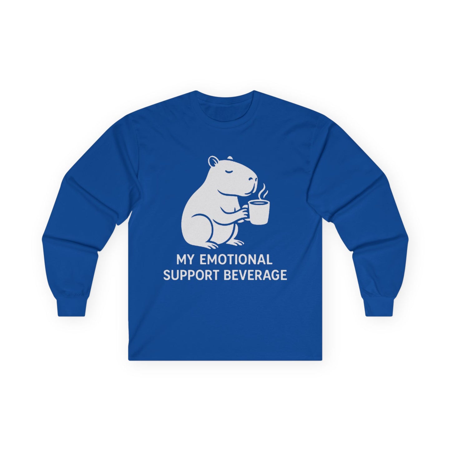 Cozy Capybara Crewneck funny 100% Ethically sourced cotton "my emotional support beverage"